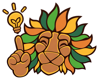 The Dutch-Smart mascot, a lion with a mane of leaves
